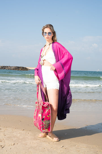 Maxi Kimono - Peacock Hot Pink