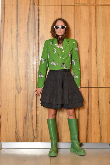 Tailored Cropped Jacket- Green Bees - Lara Rosnovsky